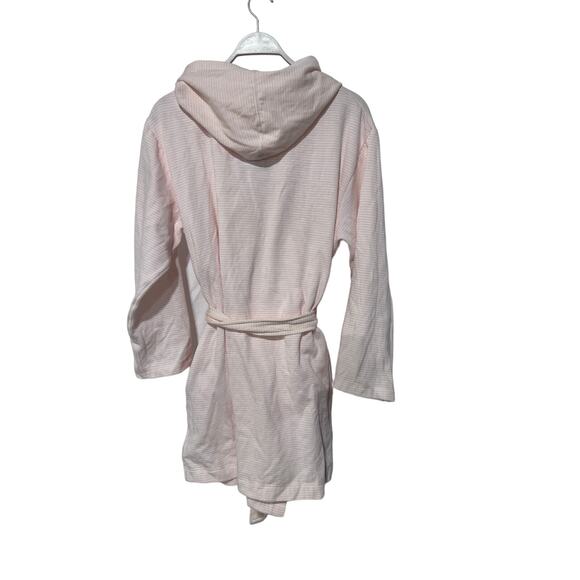 ROUDELAIN WOMENS MEDIUM COZY ROBE DOLMAN-SLEEVE HOODED SHORT PINK WHITE STRIPE - Picture 4 of 14